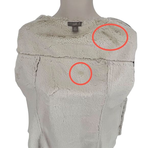 J. Jill Faux Suede Coat Jacket Medium PETITE Brown Shearling Trim Pockets READ - Picture 12 of 16